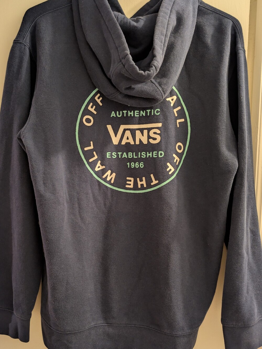 Vans Blue Crewneck Hoodie with Green and White Logo. Large